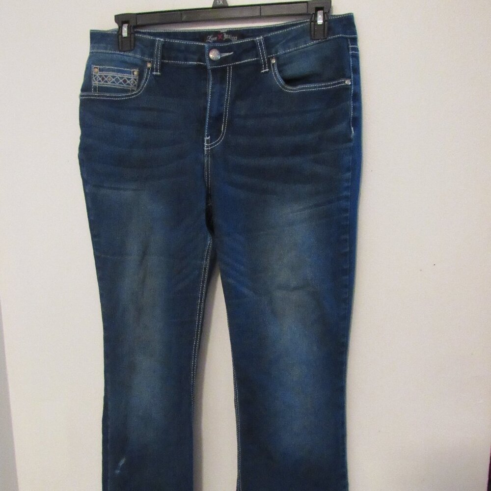 Love Indigo Western Bootcut Jeans Womens14 Blue Embroidered Button Flap Pockets